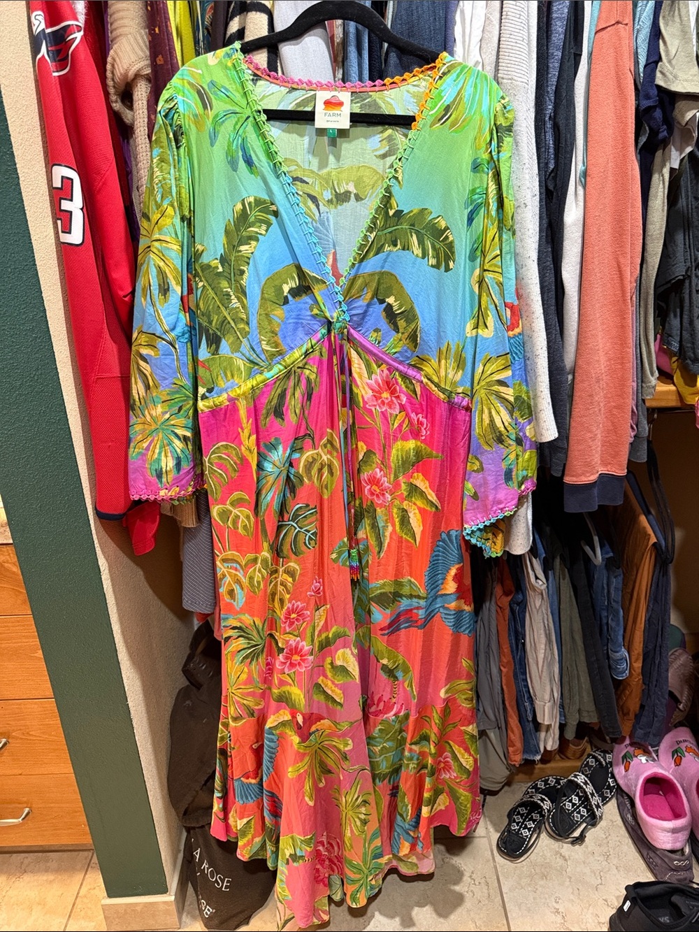 Farm Rio Tropical Floral V-Neck Maxi Dress - Pink Multi